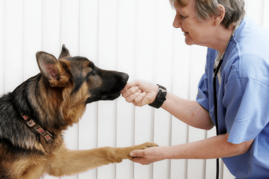 German Shepherd at vet