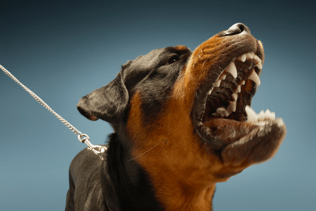 Rottweiler showing teeth