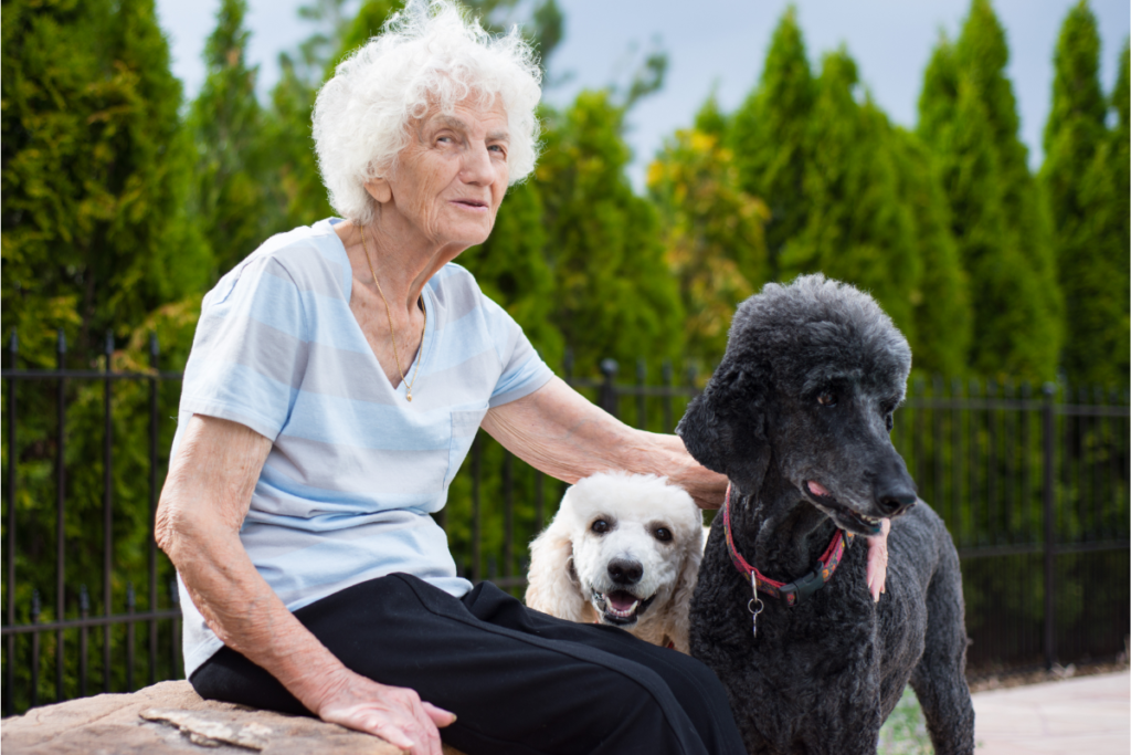 old lady with poodle